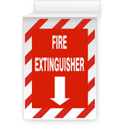 FIRE EXTINGUISHER  DOWN ARROW  RED/WHT STRIPE BORDER - CEILING SIGN - FIRE EXTINGUISHER  DOWN ARROW  RED/WHT STRIPE BORDER - CEILING SIGN, 14x10, Aluminum (.040)