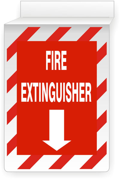 FIRE EXTINGUISHER DOWN ARROW RED/WHT STRIPE BORDER - CEILING SIGN