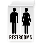 RESTROOMS WITH PICTO OF MAN AND WOMAN - CEILING SIGN - RESTROOMS WITH PICTO OF MAN AND WOMAN - CEILING SIGN, 14x10, Aluminum (.040)
