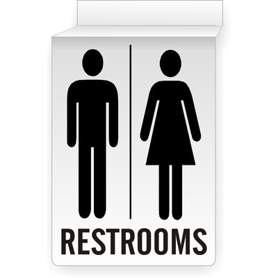 RESTROOMS WITH PICTO OF MAN AND WOMAN - CEILING SIGN - RESTROOMS WITH PICTO OF MAN AND WOMAN - CEILING SIGN, 14x10, Aluminum (.040)