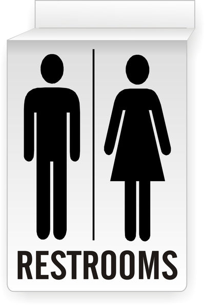 RESTROOMS WITH PICTO OF MAN AND WOMAN - CEILING SIGN