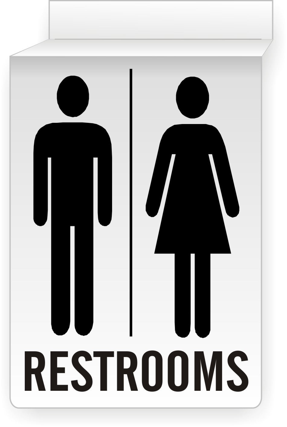RESTROOMS WITH PICTO OF MAN AND WOMAN - CEILING SIGN - RESTROOMS WITH PICTO OF MAN AND WOMAN - CEILING SIGN, 14x10, Aluminum (.040)