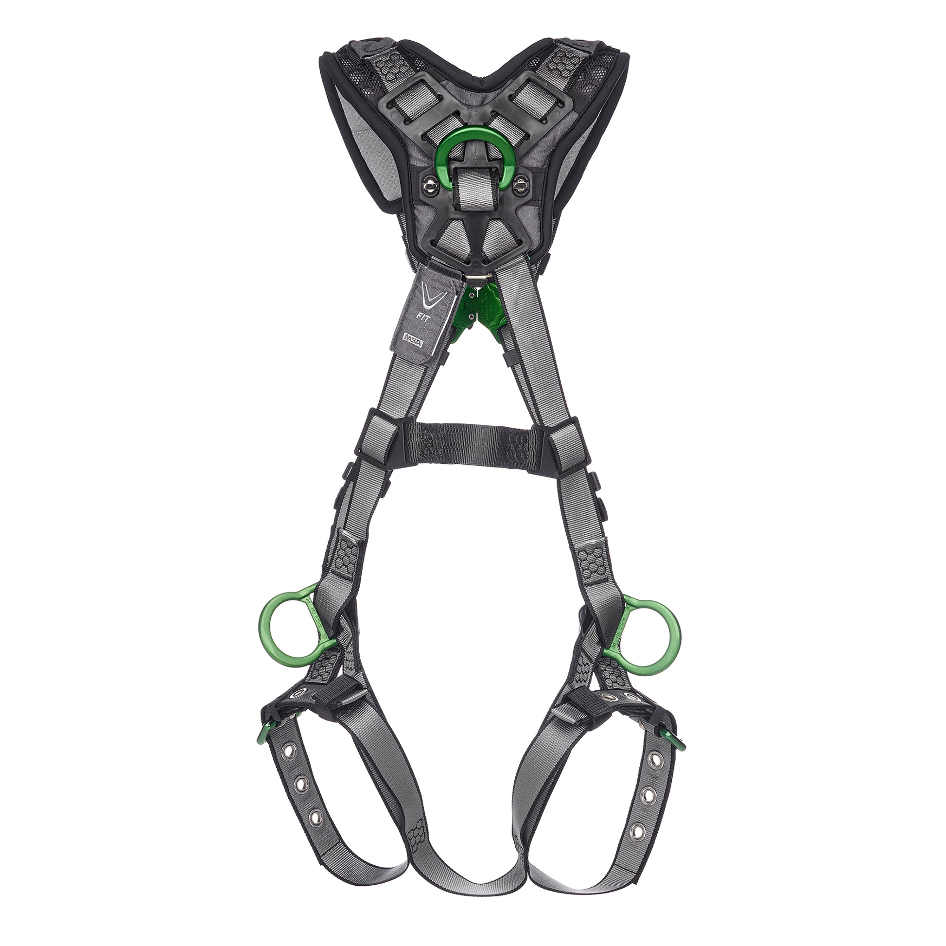 MSA V-FIT Harness w/Back, Side and Shoulder D-Rings - Tongue Buckle Leg Straps - Shoulder Padding - Extra Large - 10194942