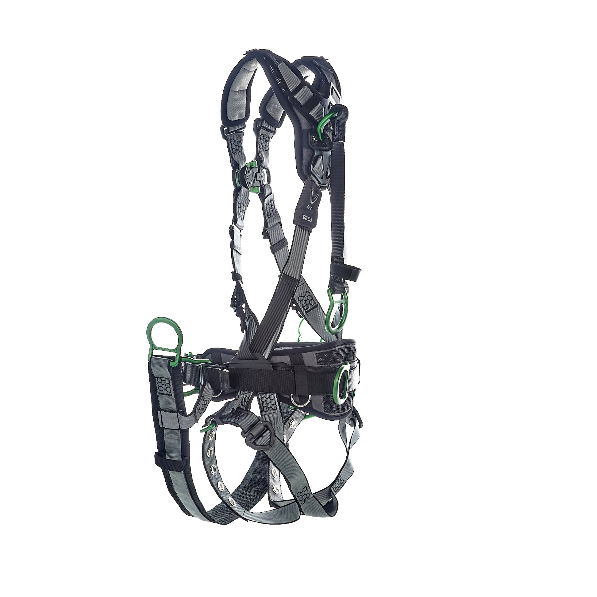 MSA V-FIT Derrick Harness w/Back, Front & Side D-Rings - Tongue Buckle Leg Straps - Shoulder Padding - Super Extra Large - 10195207