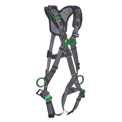 MSA V-FIT Harness w/Back, Side and Shoulder D-Rings - Quick-Connect Leg Straps - Shoulder Padding - Extra Large - 10194886