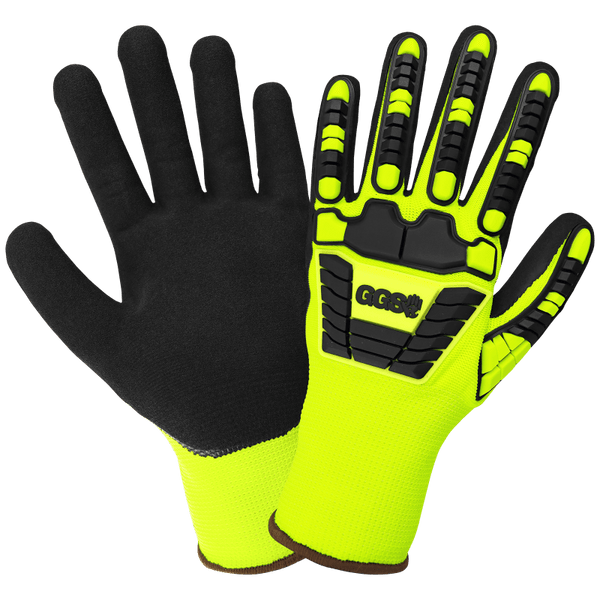 Global Glove Vise Gripster C.I.A. Hi-Vis Mach Finish Nitrile Impact Gloves - CIA501MF - 12 Pairs