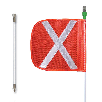 Warning Whip - General Purpose - 10' - Lighted - 12" Orange Flag - White X - Split Pole - Quick Disconnect - FS10XL-SPQD-O