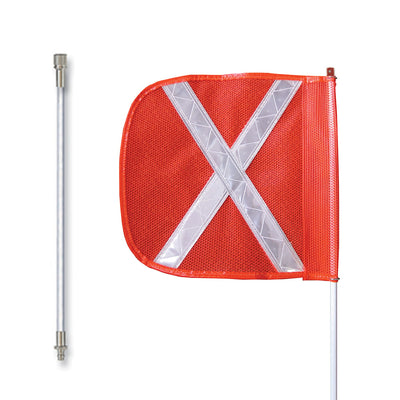 Warning Whip - General Purpose - 12' - Non-Lighted - 16" Orange Flag - White X - Split Pole - Quick Disconnect - FS12X-16-SPQD-O