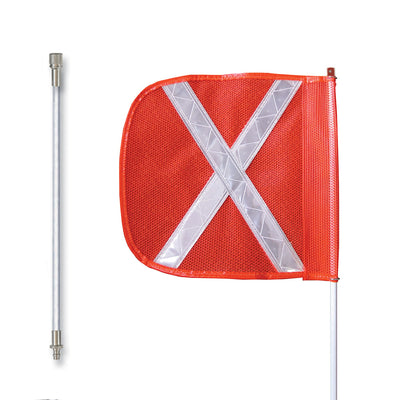 Warning Whip - General Purpose - 12' - Non-Lighted - 12" Orange Flag - White X - Split Pole - Quick Disconnect - FS12X-SPQD-O