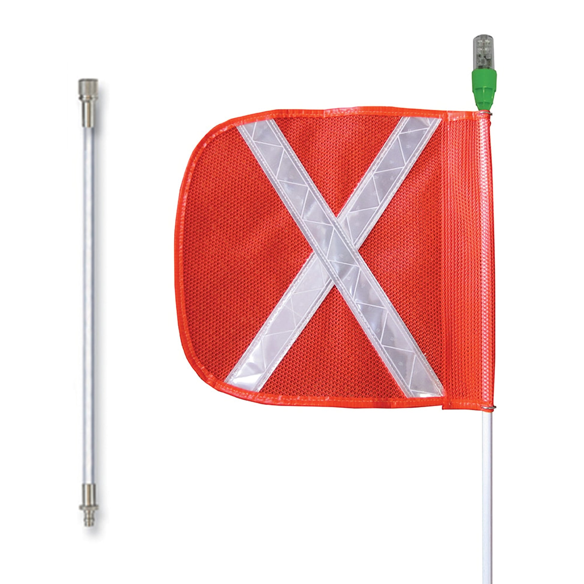 Warning Whip - General Purpose - 12' - Lighted - 16" Orange Flag - White X - Split Pole - Quick Disconnect - FS12XL-16-SPQDO