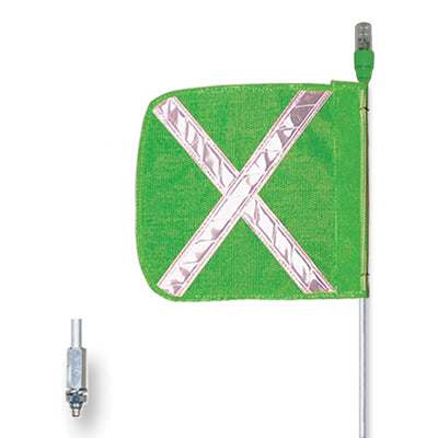 Warning Whip - General Purpose - 12' - Lighted - 12" Green Flag - White X - Hex Base - FS12XL-G