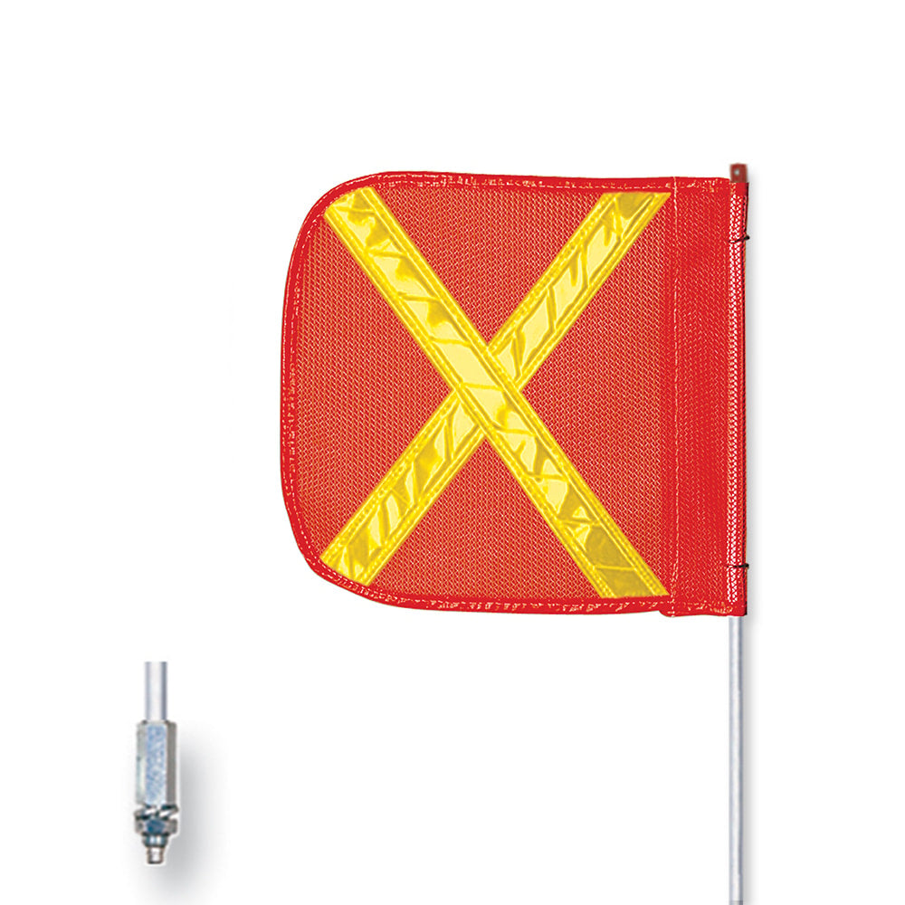 Warning Whip - General Purpose - 5' - Non-Lighted - 12" Orange Flag - Yellow X - Hex Base - FS5XY-O