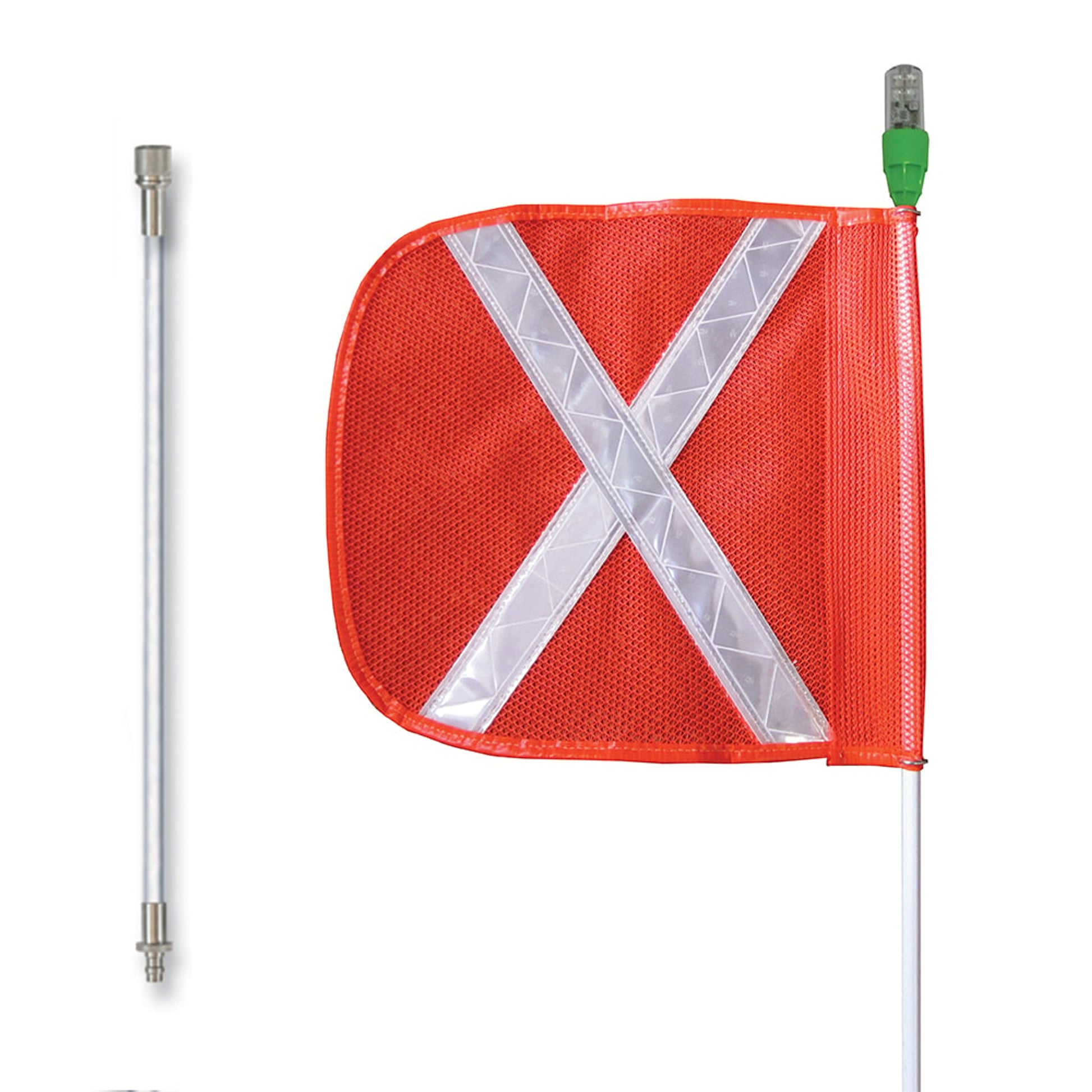 Warning Whip - General Purpose - 8' - Lighted - 16" Orange Flag - White X - Split Pole - Quick Disconnect - FS8XL-16-SPQD-O