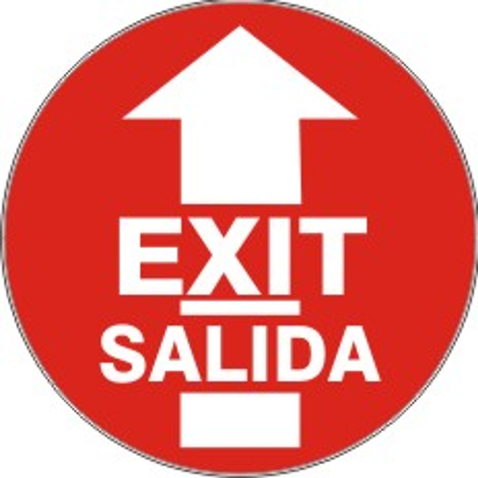 EXIT/SALIDA WITH WHITE ARROW POINTING NORTH BILINGUAL FLOOR DECAL - EXIT/SALIDA WITH WHITE ARROW POINTING NORTH BILINGUAL FLOOR DECAL, 17x17, Anti-Slip