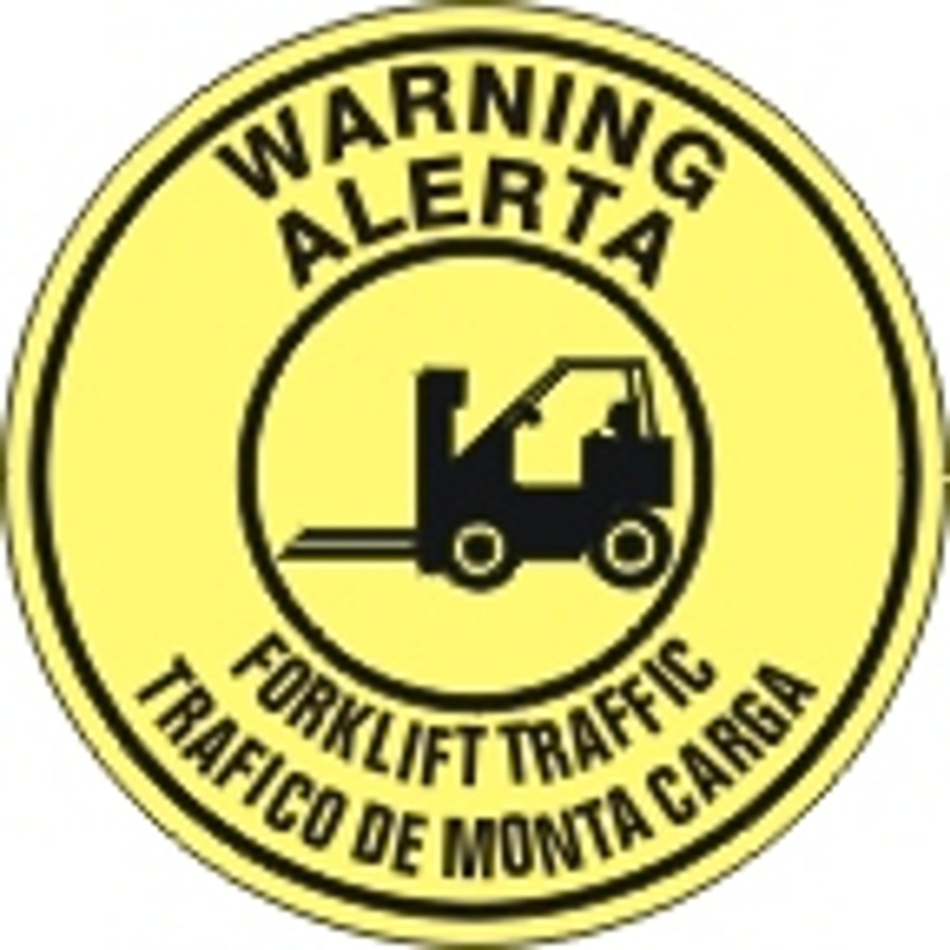 WARNING FORKLIFT TRAFFIC / ALERTA TRAFICO DE MONTA CARGA WITH FORKLIFT FLOOR DECAL - WARNING FORKLIFT TRAFFIC / ALERTA TRAFICO DE MONTA CARGA WITH FORKLIFT FLOOR DECAL, 17x17, Anti-Slip