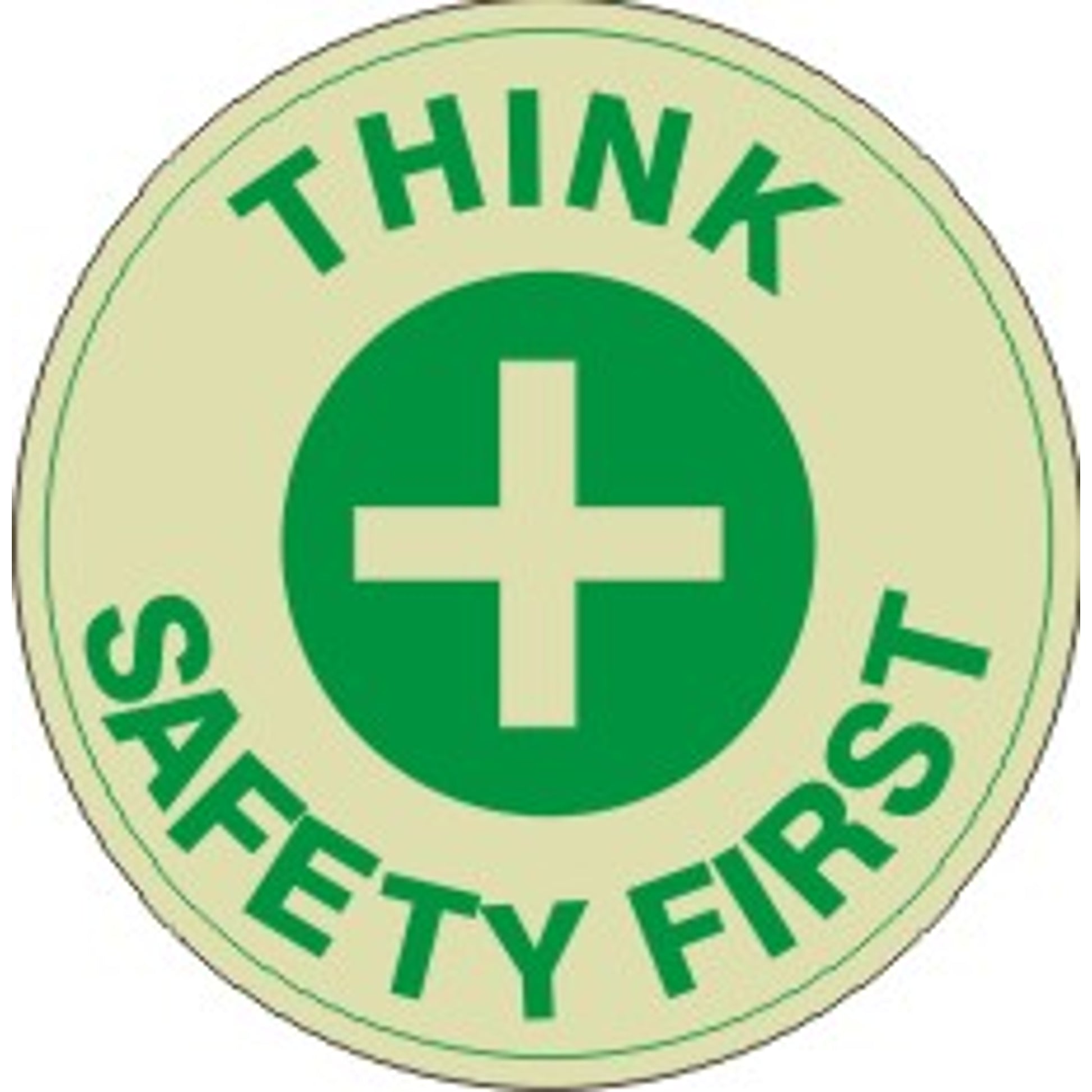 THINK SAFETY FIRST WITH CROSS PICTO FLOOR DECAL GLOW - THINK SAFETY FIRST WITH CROSS PICTO FLOOR DECAL GLOW, 17x17, Anti-Slip Glow