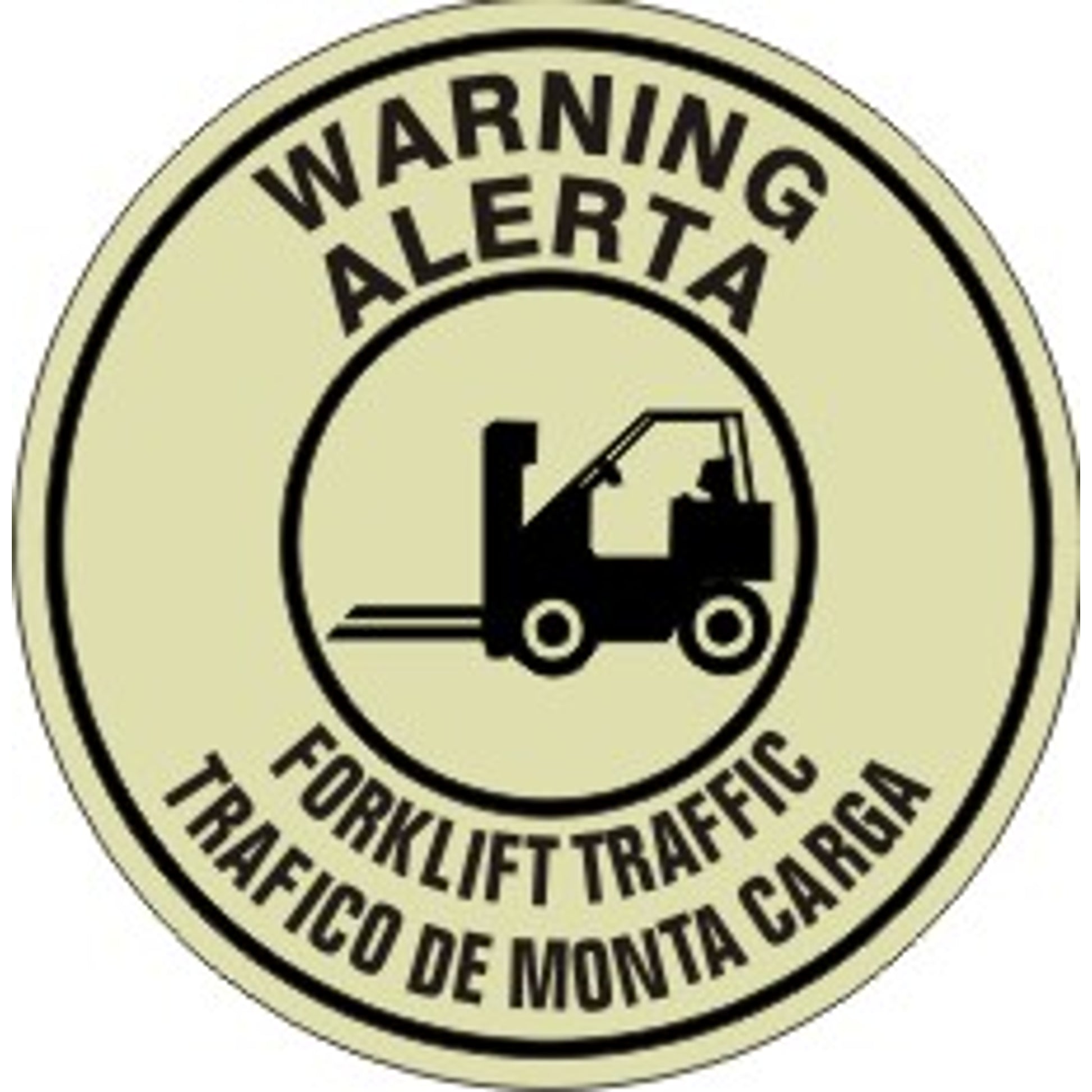 WARNING FORKLIFT TRAFFIC / ALERTA TRAFICO DE MONTA CARGA WITH FORKLIFT FLOOR DECAL GLOW - WARNING FORKLIFT TRAFFIC / ALERTA TRAFICO DE MONTA CARGA WITH FORKLIFT FLOOR DECAL GLOW, 17x17, Anti-Slip Glow
