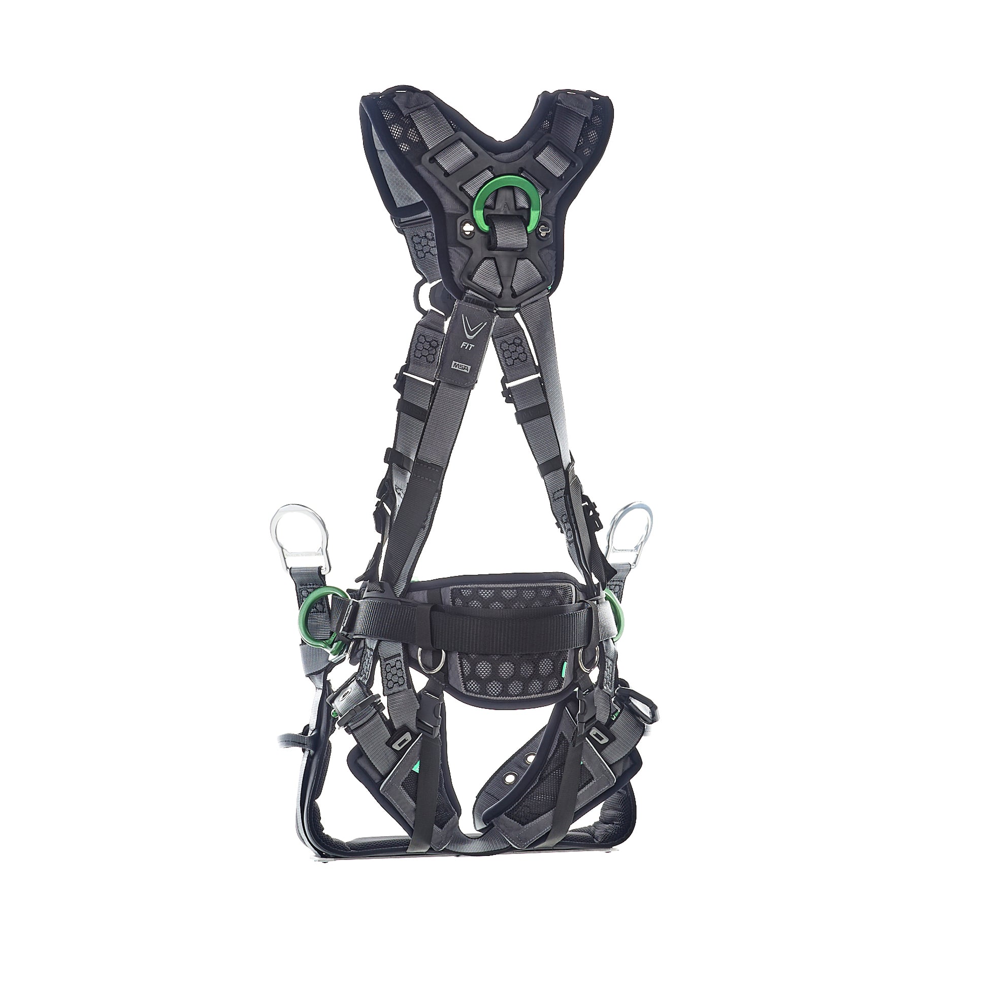 MSA V-FIT Tower Harness w/Back, Front & Side D-Rings - Tongue Buckle Leg and Belt Straps - Shoulder & Leg Padding - Extra Small - 10218041