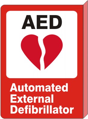 AED BLK RED HEART WITH FLASH ON WHITE BACKGROUND WITH FLANGE