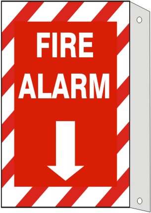 FIRE ALARM DOWN ARROW RED/WHT STRIPE BORDER WITH FLANGE