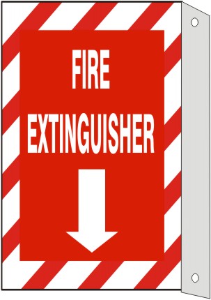 FIRE EXTINGUISHER DOWN ARROW RED/WHT STRIPE BORDER WITH FLANGE