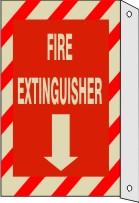 FIRE EXTINGUISHER DOWN ARROW RED/WHT STRIPE BORDER WITH FLANGE GLOW