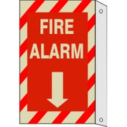 FIRE ALARM  DOWN ARROW RED/WHT STRIPE BORDER WITH FLANGE GLOW - FIRE ALARM  DOWN ARROW RED/WHT STRIPE BORDER WITH FLANGE GLOW, 14X10, Plastic Glow