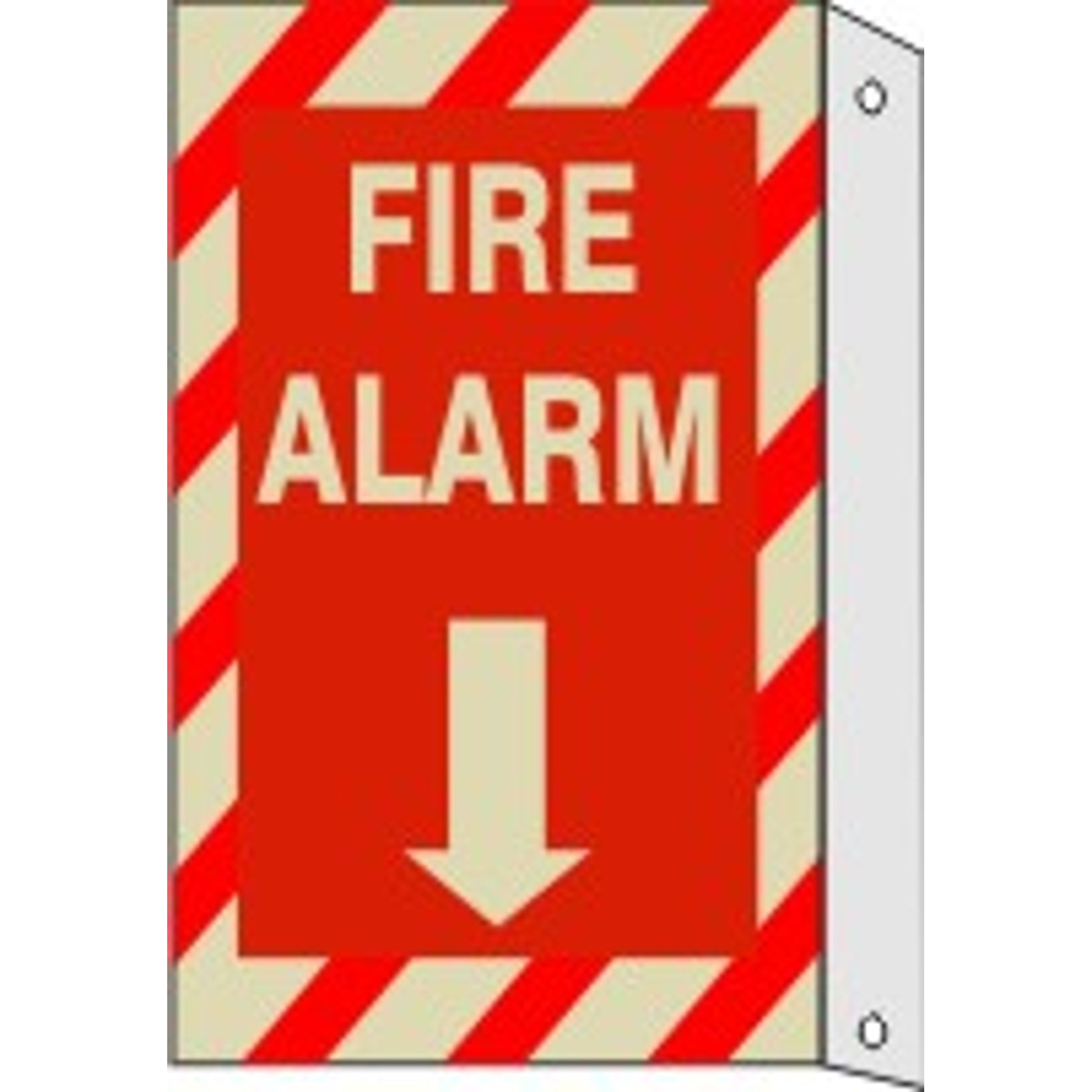 FIRE ALARM  DOWN ARROW RED/WHT STRIPE BORDER WITH FLANGE GLOW - FIRE ALARM  DOWN ARROW RED/WHT STRIPE BORDER WITH FLANGE GLOW, 14X10, Plastic Glow