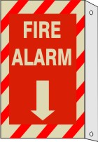 FIRE ALARM DOWN ARROW RED/WHT STRIPE BORDER WITH FLANGE GLOW