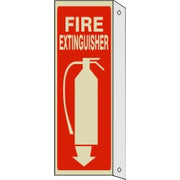 FIRE EXTINGUISHER WITH  PICTO & DOWN ARROW WITH FLANGE GLOW - FIRE EXTINGUISHER WITH  PICTO & DOWN ARROW WITH FLANGE GLOW, 12X4, Plastic Glow