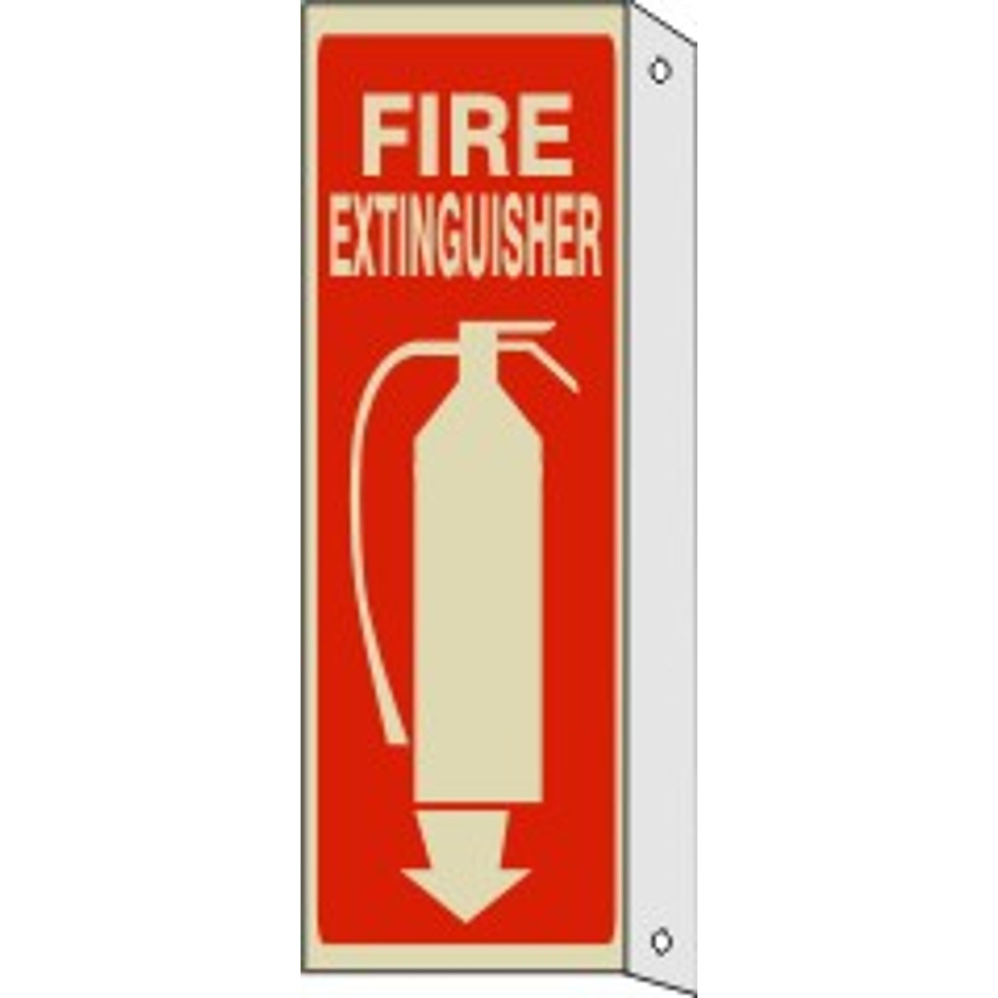 FIRE EXTINGUISHER WITH  PICTO & DOWN ARROW WITH FLANGE GLOW - FIRE EXTINGUISHER WITH  PICTO & DOWN ARROW WITH FLANGE GLOW, 12X4, Plastic Glow