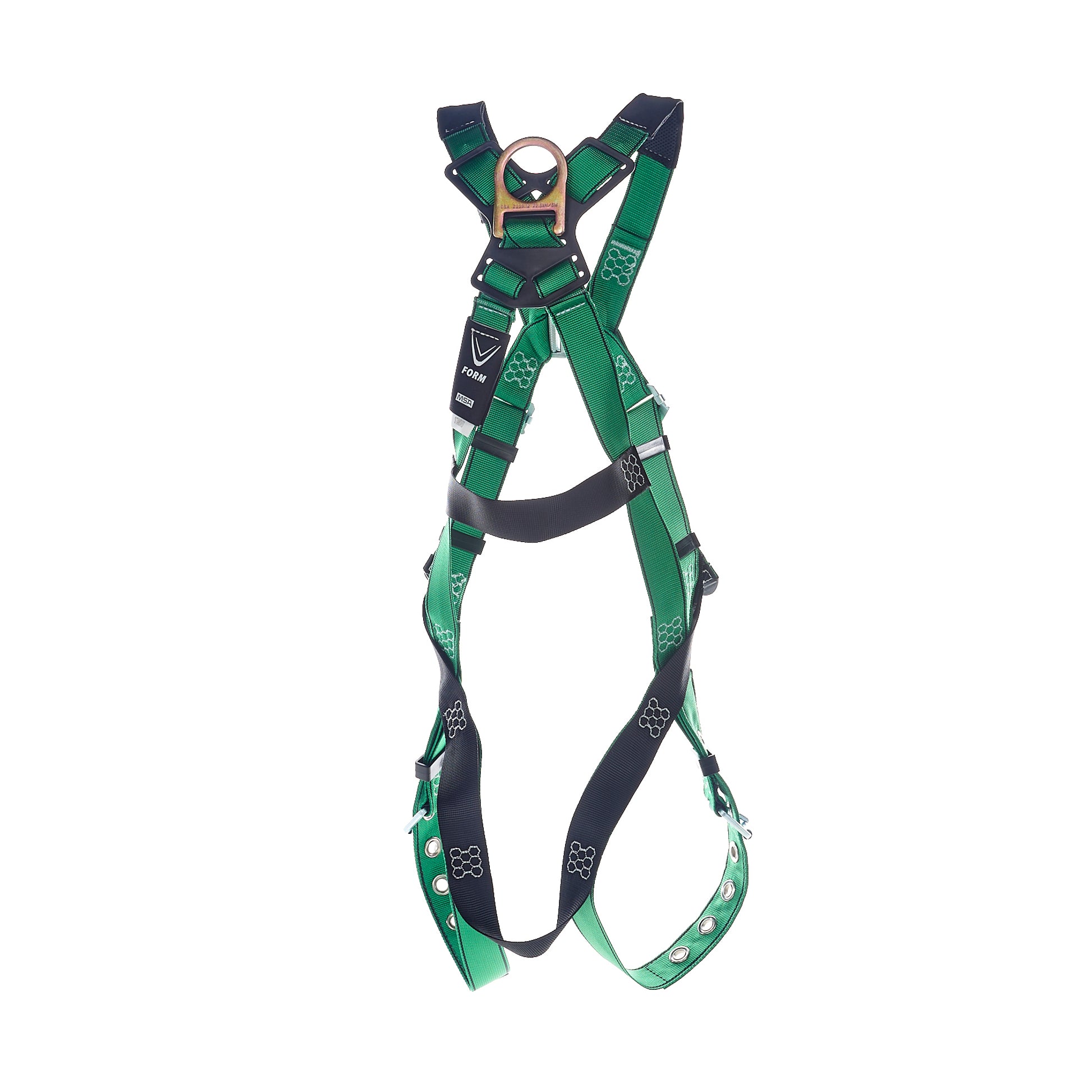 MSA V-FORM Harness w/Back & Front D-Rings - Tongue Buckle Leg Straps Quick Connect Chest Buckle - Extra Large - 10206067