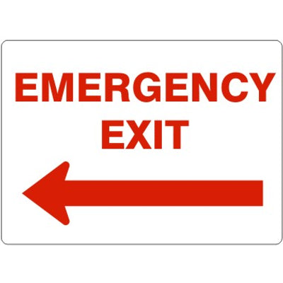 EMERGENCY EXIT LEFT ARROW-RED ON WHITE - EMERGENCY EXIT LEFT ARROW-RED ON WHITE, 14X20, Adhesive Vinyl