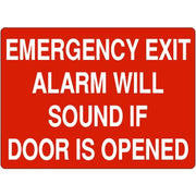 EMERGENCY EXIT ALARM WILL SOUND IF DOOR IS OPENED - EMERGENCY EXIT ALARM WILL SOUND IF DOOR IS OPENED, 14X20, Adhesive Vinyl