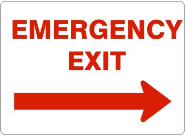 EMERGENCY EXIT RIGHT ARROW- RED ON WHITE
