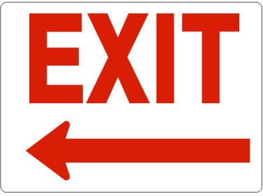 EXIT SIGN WITH LEFT ARROW- RED ON WHITE