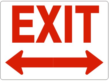 EXIT SIGN DUAL ARROW- RED ON WHITE