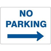 NO PARKING- RIGHT ARROW BLUE ON WHITE - NO PARKING- RIGHT ARROW BLUE ON WHITE, 14X20, Adhesive Vinyl