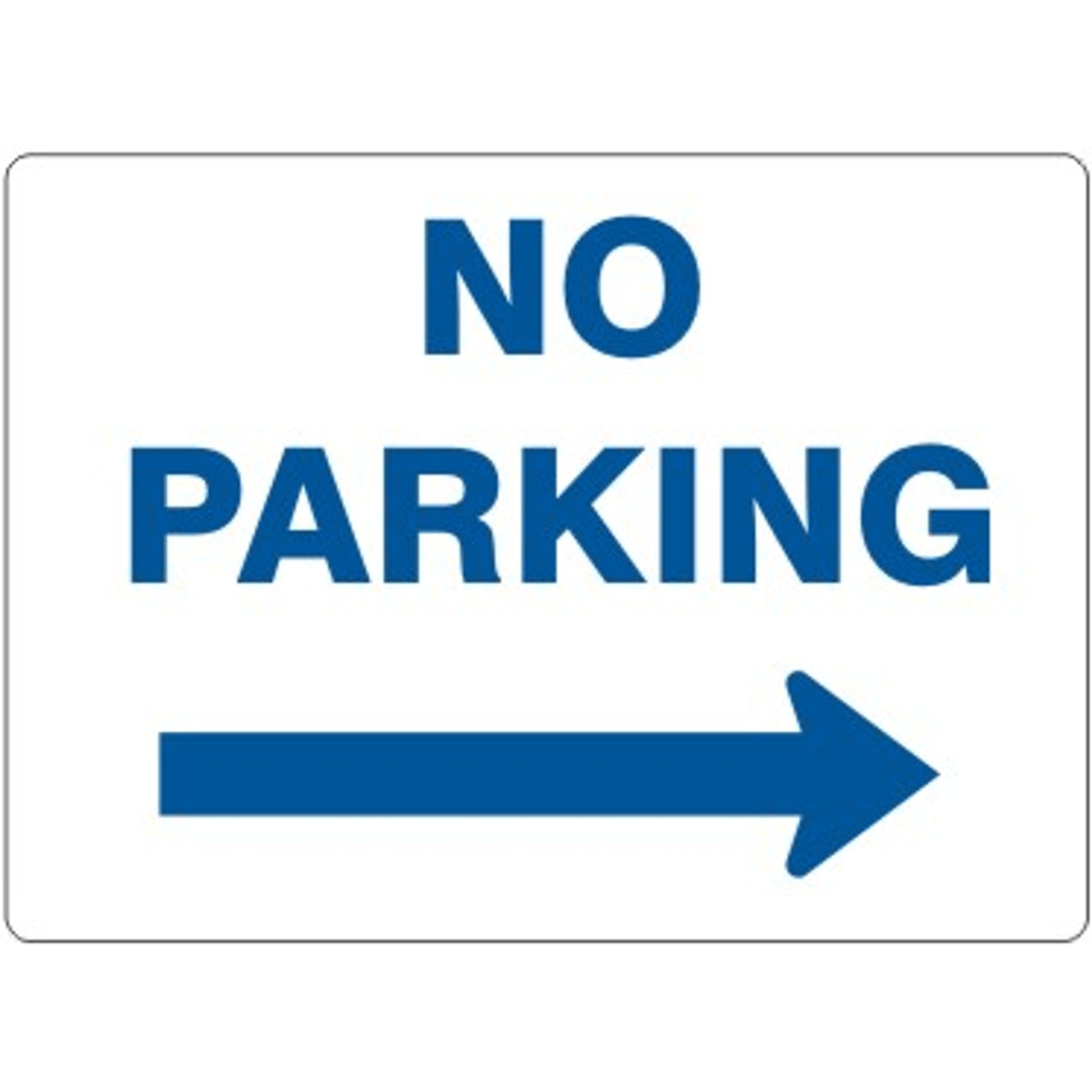 NO PARKING- RIGHT ARROW BLUE ON WHITE - NO PARKING- RIGHT ARROW BLUE ON WHITE, 14X20, Adhesive Vinyl