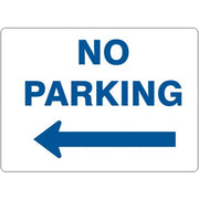 NO PARKING LEFT ARROW BLUE ON WHITE - NO PARKING LEFT ARROW BLUE ON WHITE, 14X20, Adhesive Vinyl