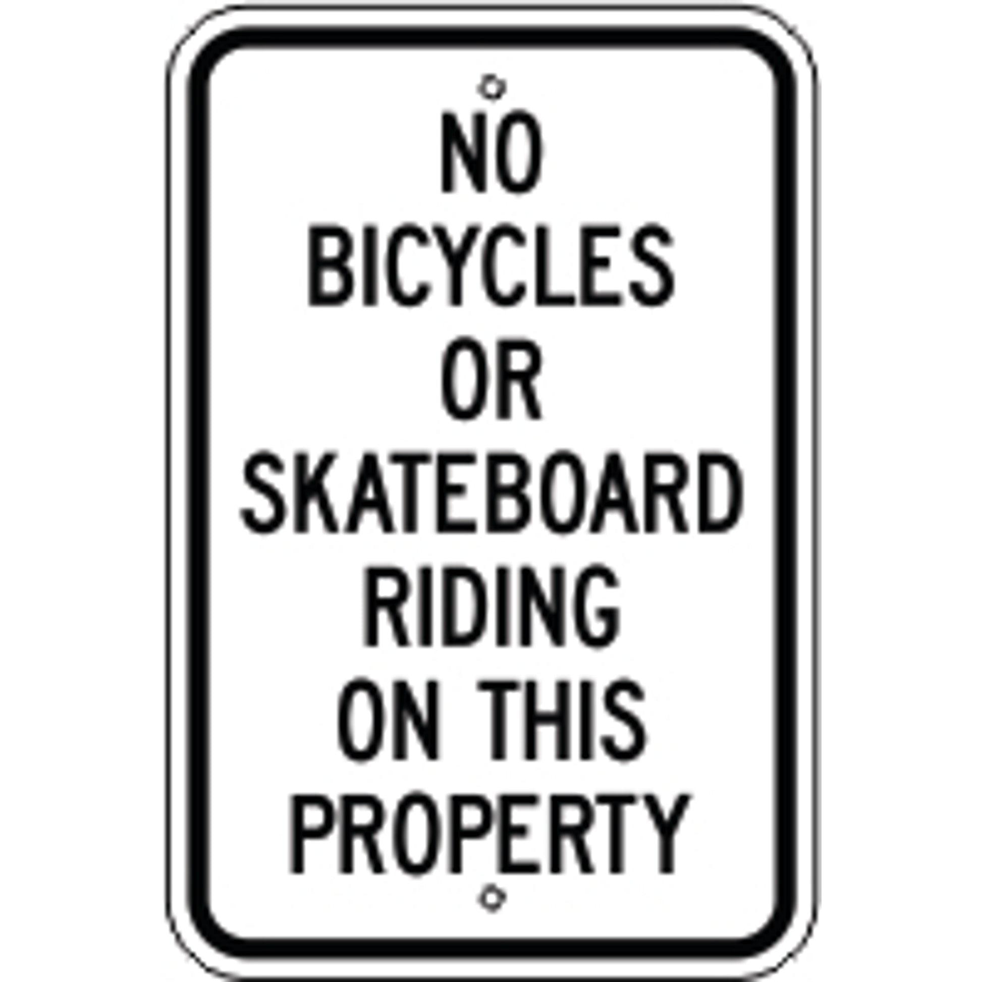 NO BICYCLES OR SKATEBOARD RIDING ON THIS PROPERTY - NO BICYCLES OR SKATEBOARD RIDING ON THIS PROPERTY , 18X12, Aluminum (.080) EGP Reflective