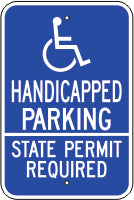 PICTO HANDICAPPED PARKING STATE PERMIT REQUIRED - HANDICAPPED PARKING SIGN