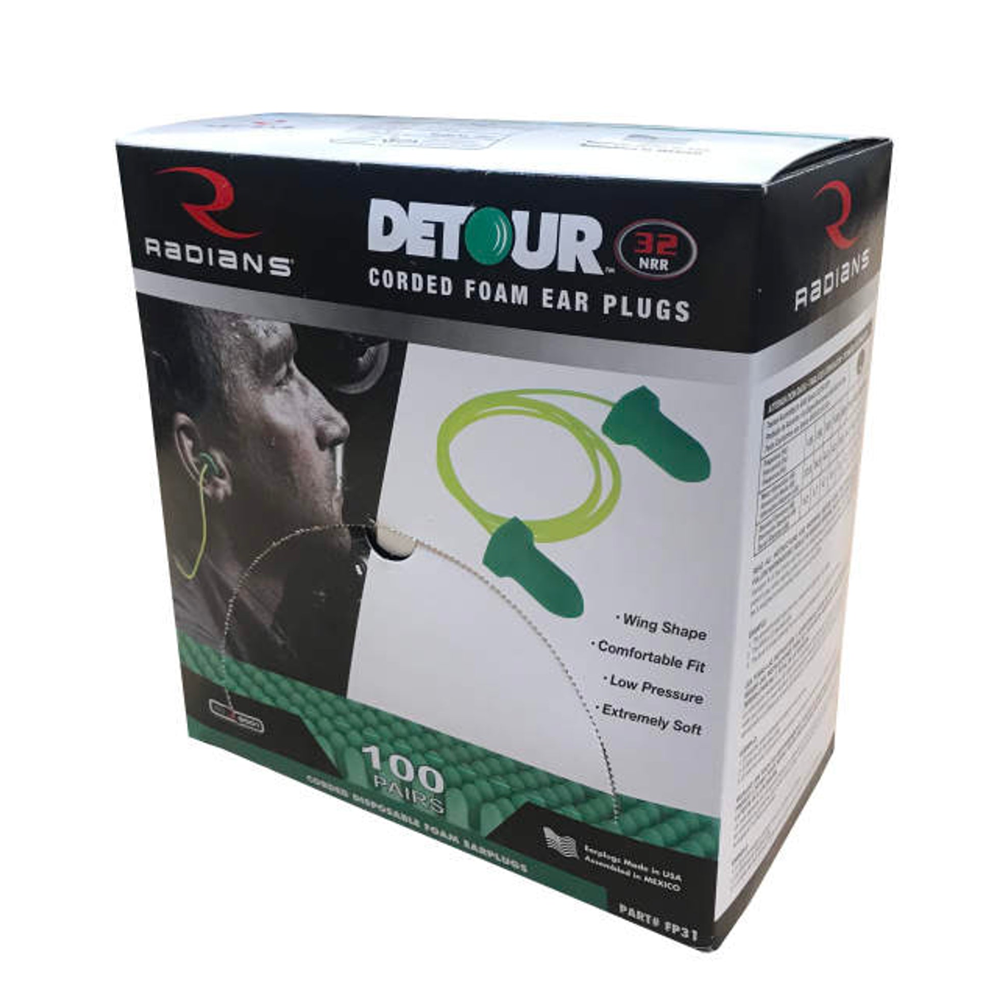Radians Detour NRR32 Disposable Foam Earplug - FP31 - 200 Pair/Box