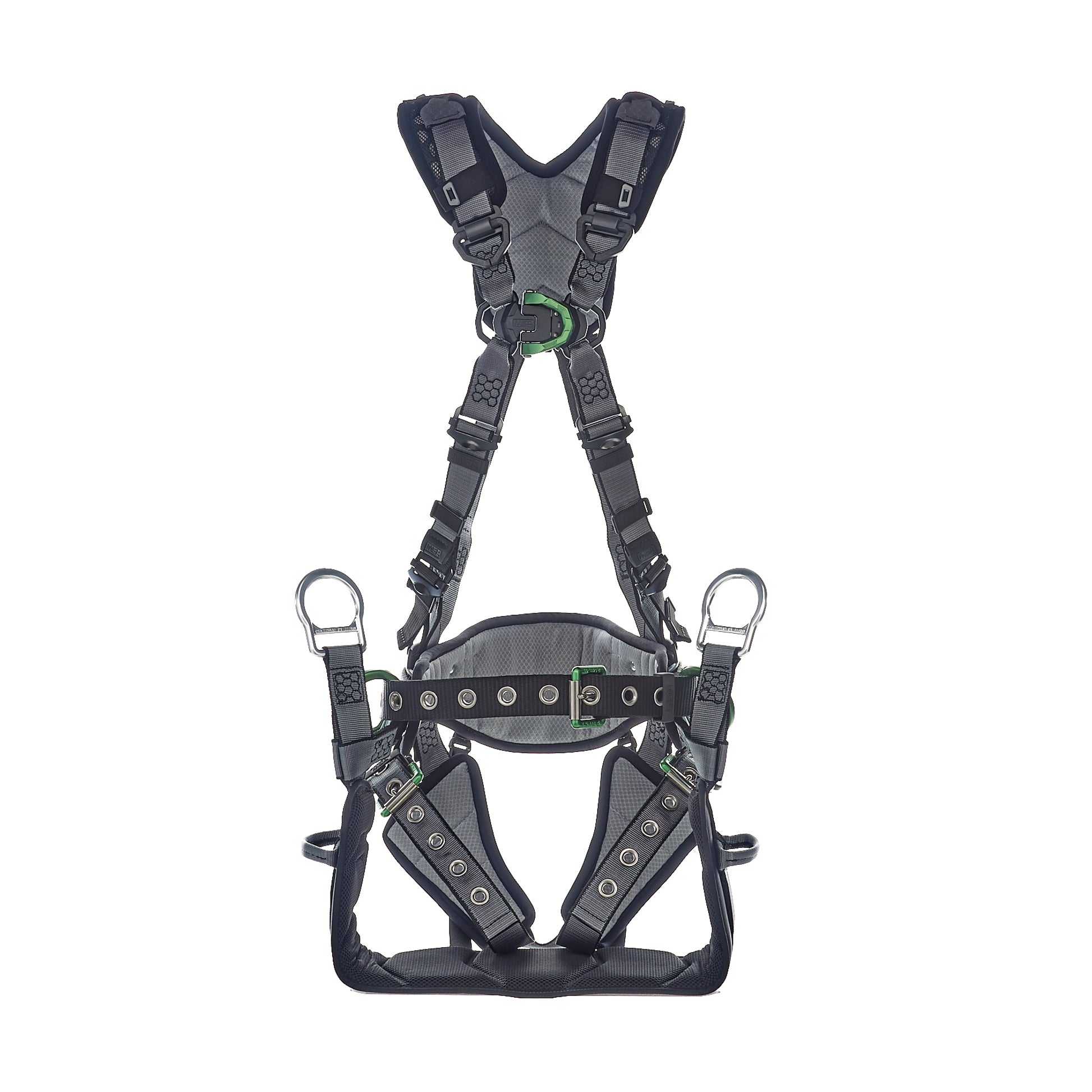 MSA V-FIT Tower Harness w/Back, Front & Side D-Rings - Tongue Buckle Leg and Belt Straps - Shoulder & Leg Padding - Standard - 10218042