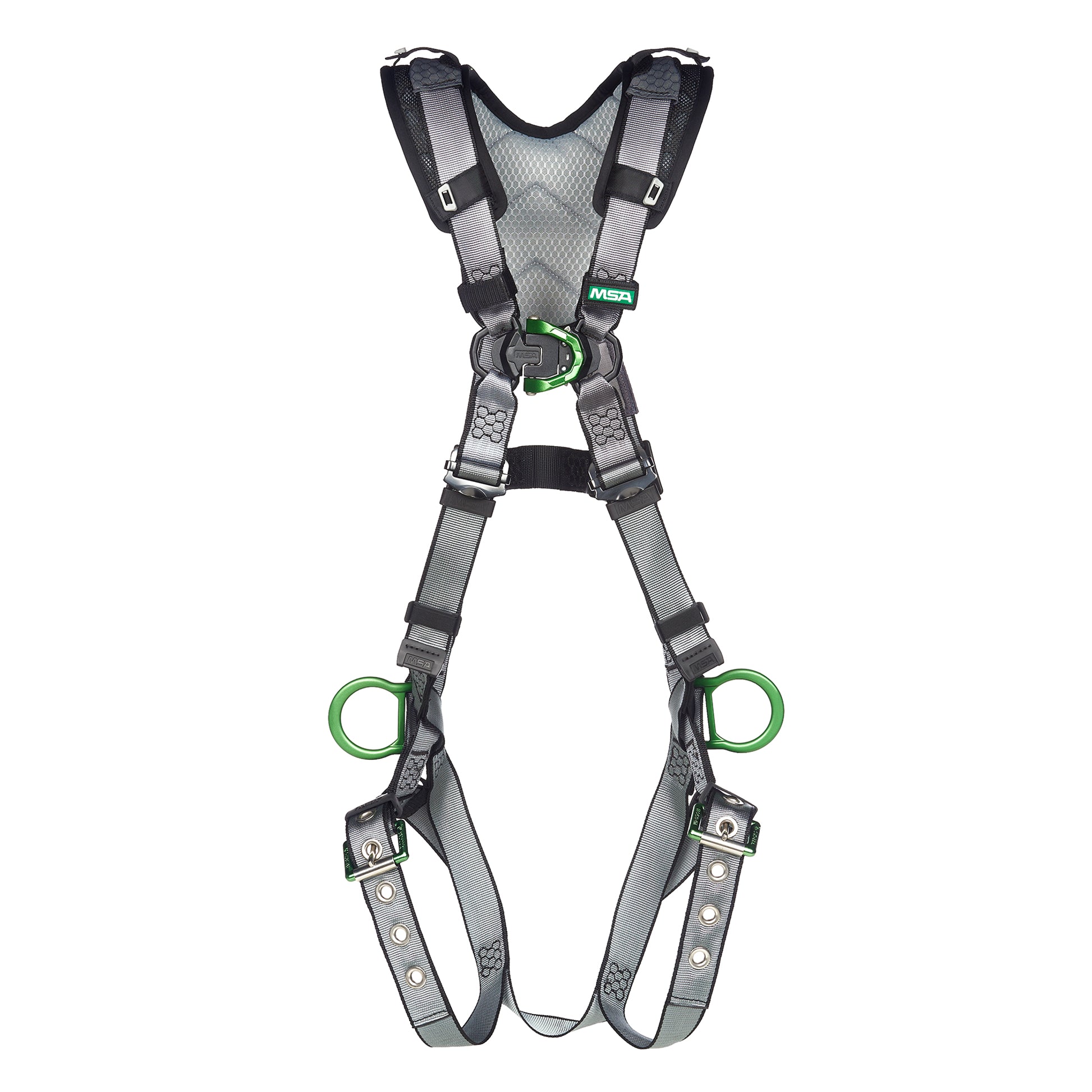 MSA V-FIT Harness w/Back, Front & Side D-Rings - Tongue Buckle Leg Straps - Shoulder Padding - Extra Small - 10194896