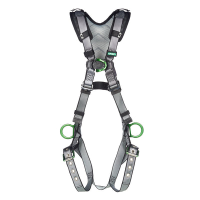 MSA V-FIT Harness w/Back, Front & Side D-Rings - Tongue Buckle Leg Straps - Shoulder Padding - Extra Small - 10194896
