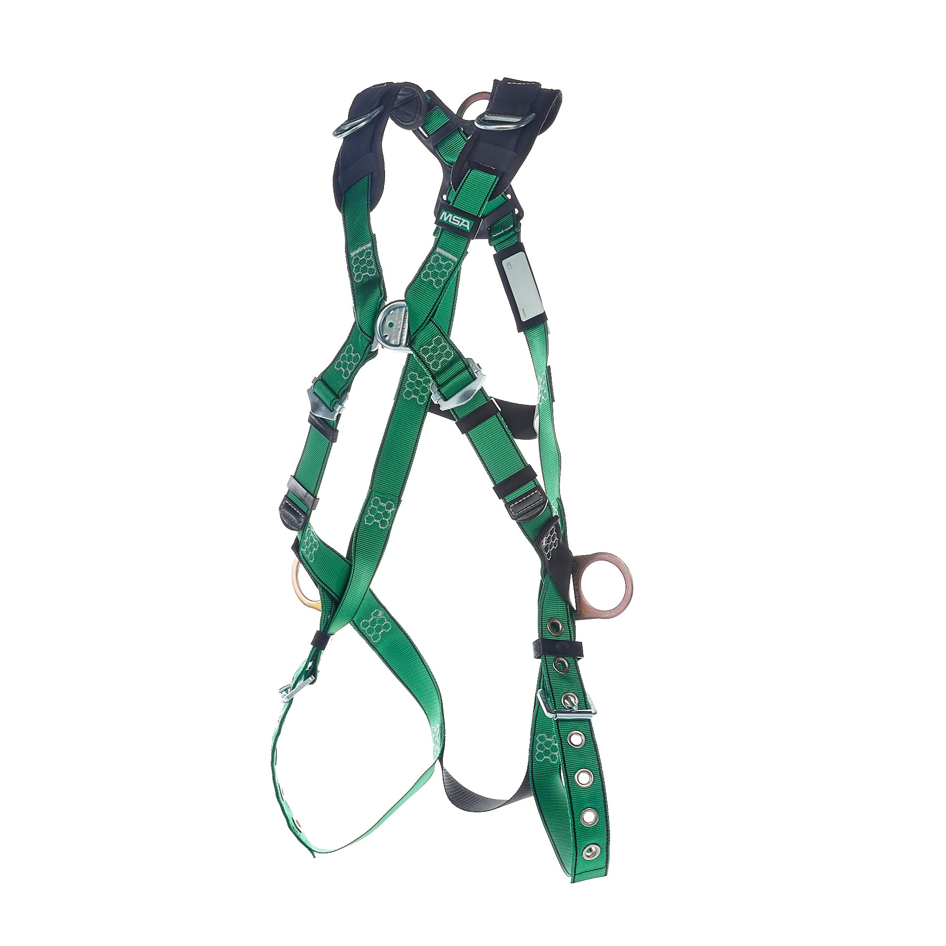 MSA V-FORM Harness w/Back, Front & Side D-Rings - Tongue Buckle Leg Straps Quick Connect Chest Buckle - Super Extra Large - 10206072