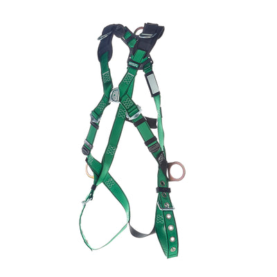 MSA V-FORM Harness w/Back, Front & Side D-Rings - Tongue Buckle Leg Straps Quick Connect Chest Buckle - Extra Large - 10206071