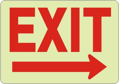 GLOW EXIT RIGHT ARROW SIGN