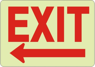 GLOW EXIT LEFT ARROW SIGN